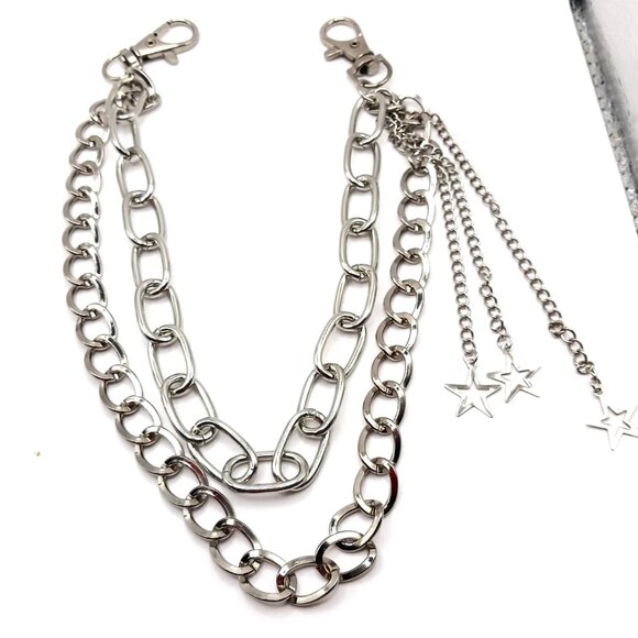 Triple Star Double Layer Pants Or Wallet Chain 13" Silver Tone - Picture 10 of 10